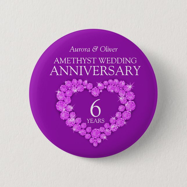 6th wedding anniversary amethyst purple heart  2 inch round button (Front)