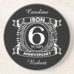 6th wedding anniversary distressed crest coaster<br><div class="desc">A design to celebrate your sixth year of marriage. This first wedding anniversary design has a distressed white crest,  with the text iron,  6 year ,  anniversary.  If you would like any help customizing this design please contact me,  their is an ask this designer button,  just below this text.</div>
