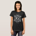 6th wedding anniversary distressed crest T-Shirt<br><div class="desc">A design to celebrate your sixth year of marriage. This first wedding anniversary design has a distressed white crest,  with the text iron,  6 year ,  anniversary.  If you would like any help customizing this design please contact me,  their is an ask this designer button,  just below this text.</div>