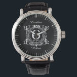 6th wedding anniversary distressed crest watch<br><div class="desc">A design to celebrate your sixth year of marriage. This first wedding anniversary design has a distressed white crest,  with the text iron,  6 year ,  anniversary.  If you would like any help customizing this design please contact me,  their is an ask this designer button,  just below this text.</div>