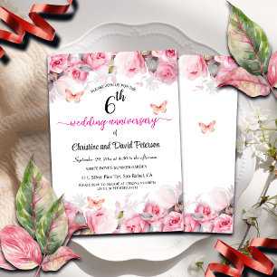 6th Wedding Anniversary Elegant Blush Roses Invitation