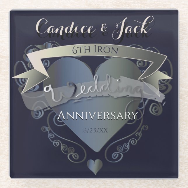 6th Wedding Anniversary Iron Glass Coaster (Front)