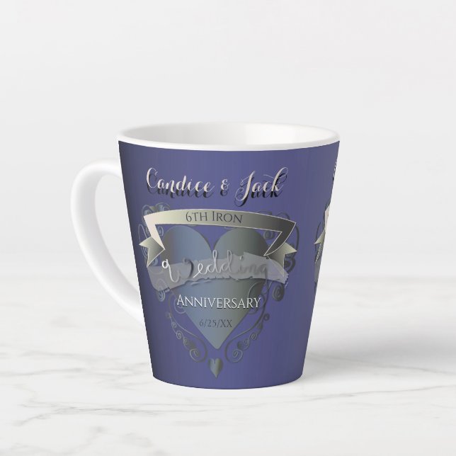 6th Wedding Anniversary Iron Heart Emblem Latte Mug (Left Angle)
