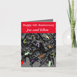 6th Wedding Anniversary, Nails and Candy, Card