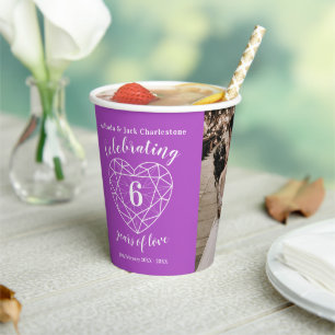 6th Wedding Anniversary outline heart photo Paper Cups