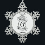 6TH Wedding Anniversary Roses Snowflake Pewter Christmas Ornament<br><div class="desc">A keepsake design to commemorate your 6th wedding anniversary. You can add the name of the husband and wife to this black and white design,  which has romantic,  black and white roses. If you would like any help personalising this sixth anniversary design please feel free to contact me.</div>