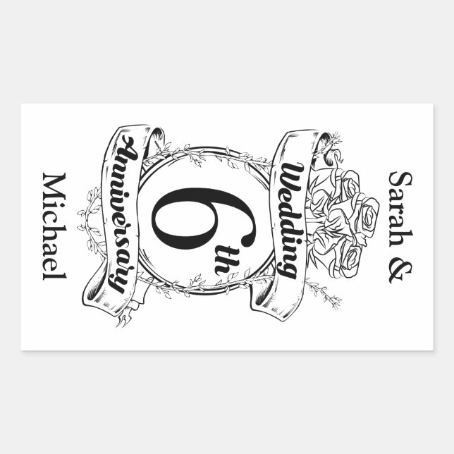 6TH Wedding Anniversary Roses Sticker (Front)