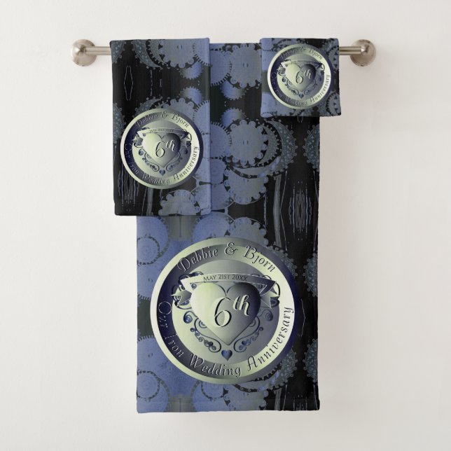 6th Wedding Anniversary Steampunk Iron Medallion Bath Towel Set (Insitu)