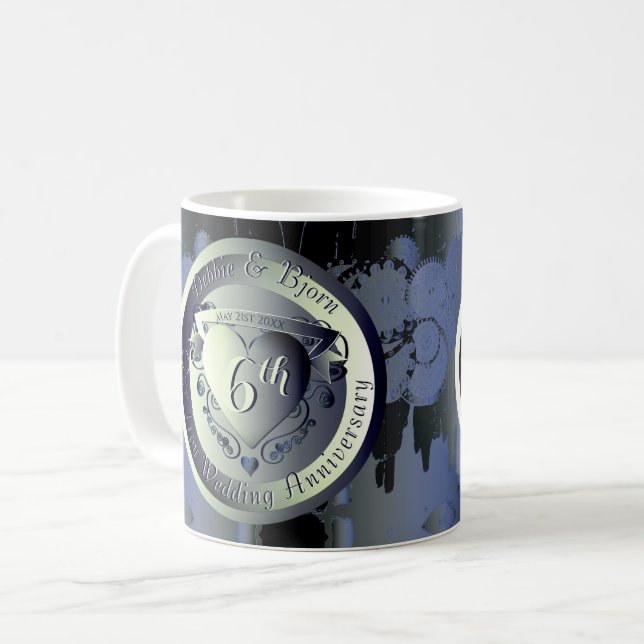 6th Wedding Anniversary Steampunk Iron Medallion C Coffee Mug (Front Left)