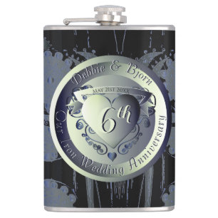 6th Wedding Anniversary Steampunk Iron Medallion Hip Flask