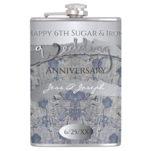 6th Wedding Anniversary Sugar and Iron Hip Flask