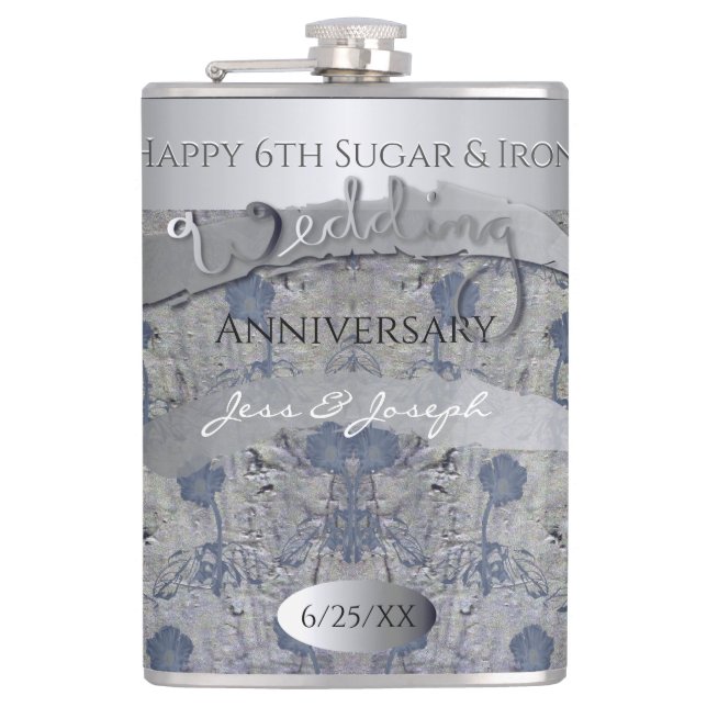 6th Wedding Anniversary Sugar and Iron Hip Flask (Front)