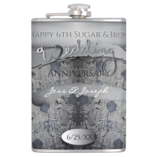 6th Wedding Anniversary Sugar and Iron Hip Flask