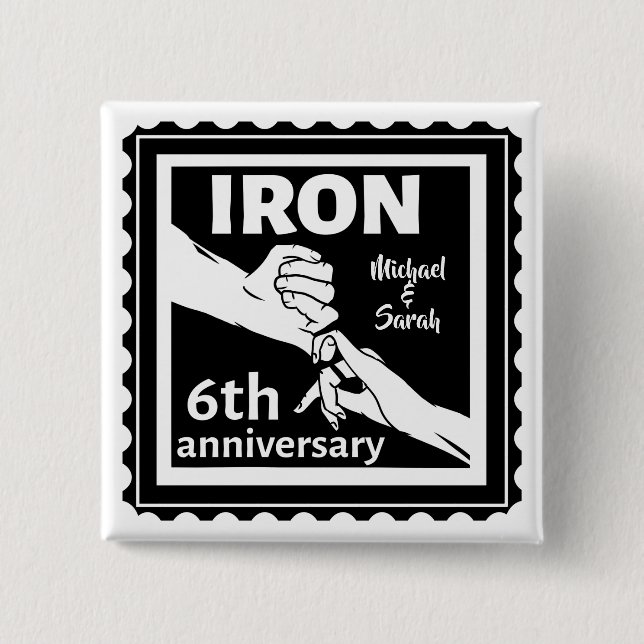 6th wedding anniversary traditional gift iron 2 inch square button (Front)