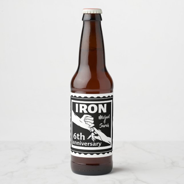6th wedding anniversary traditional gift iron beer bottle label (Front)