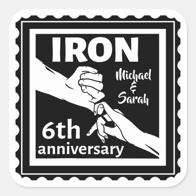 6th wedding anniversary traditional gift iron square sticker (Front)