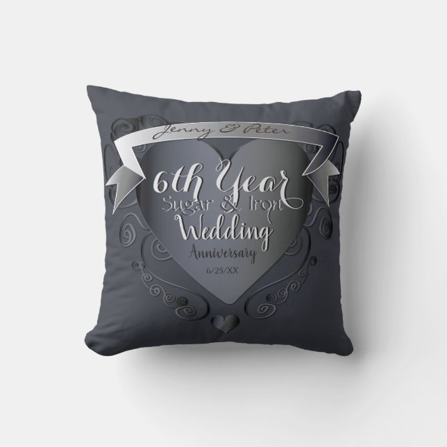 6th Year Wedding Anniversary Sugar and Iron Throw Pillow (Front)