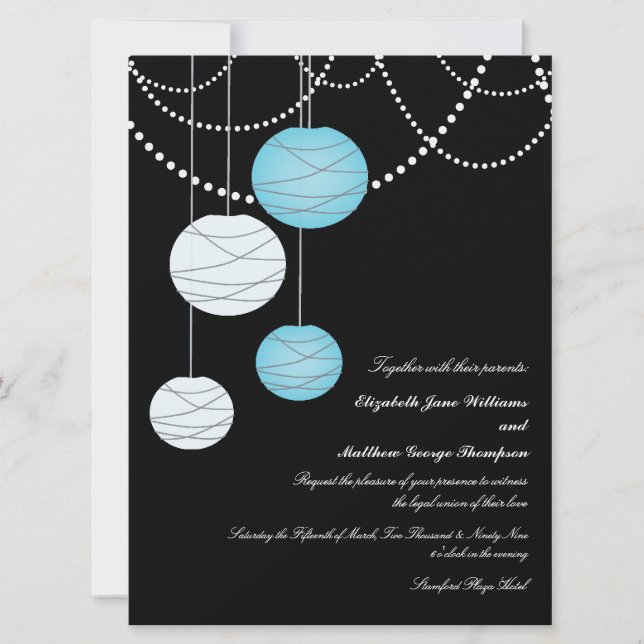 6x8 Wedding Aqua Blue Paper Lanterns Invite (Front)