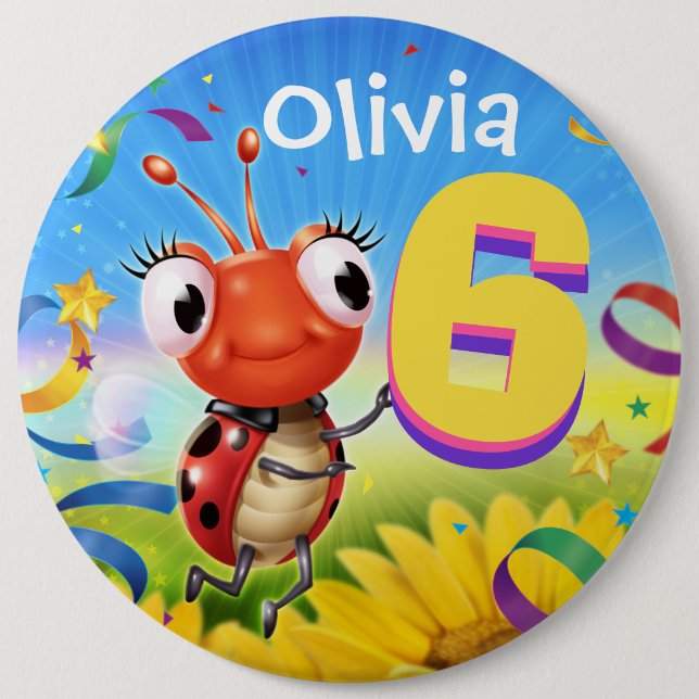 6yrs Custom birthday badge Little Ladybug range 6 Inch Round Button (Front)
