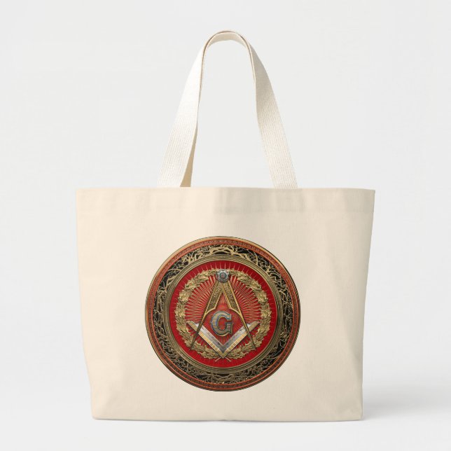 [700] Master Mason - Gold Square & Compasses Large Tote Bag (Front)