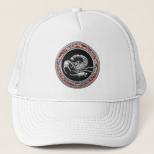 [700] Sacred Silver Scorpion on Black Trucker Hat