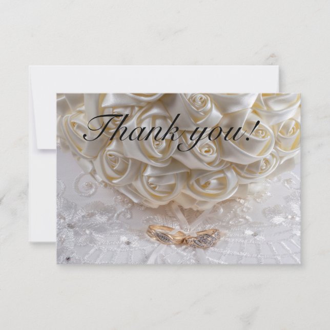 7060-Bridal Bouquet with Wedding Rings Thank You Card (Front)