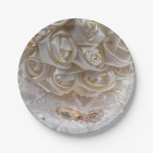 7060-Wedding Bouquet with Wedding Rings Paper Plate