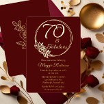70 and Fabulous 70th Birthday Party Stamped<br><div class="desc">Elegant typography design "70 and Fabulous" 70th birthday party design featuring a rose outline circular frame.  Back features a rose outline in gold tone (not gold foil).  Front and back background is a dark red burgundy colour.</div>