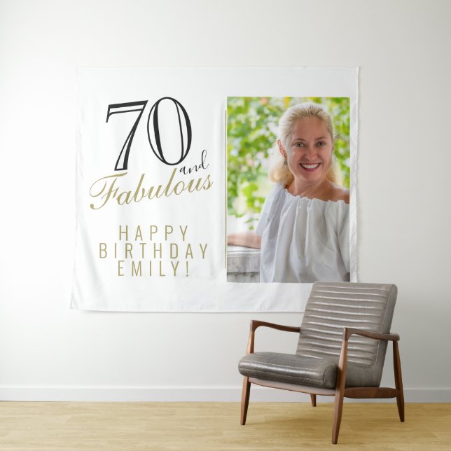 70 and Fabulous 70th Birthday Photo Backdrop Tapestry (In Situ (Horizontal))