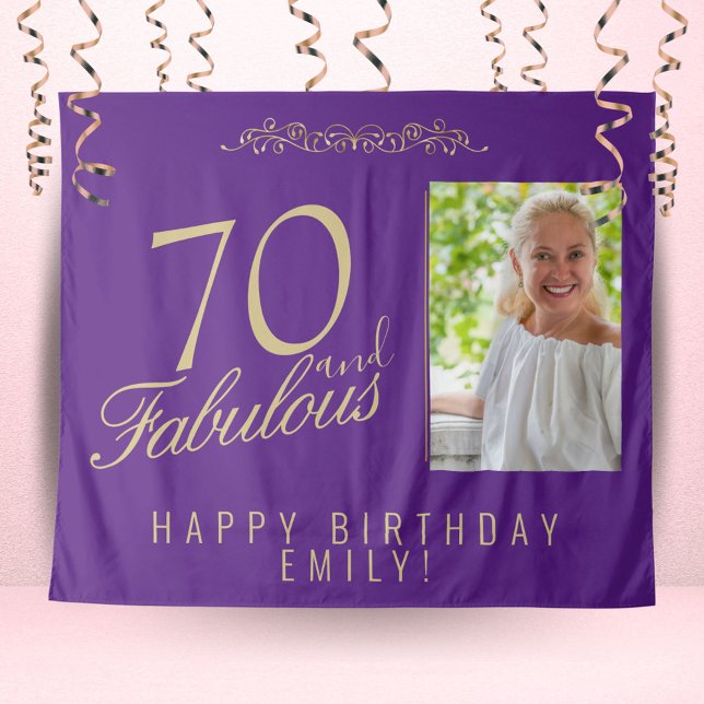 70 and Fabulous Birthday Photo Purple Backdrop Tapestry (Creator Uploaded)