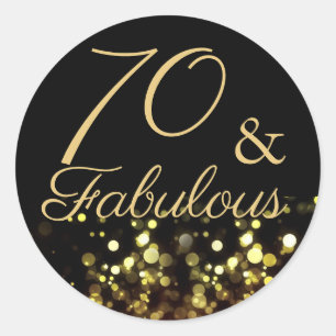 70 and Fabulous Black and Gold Birthday Sticker