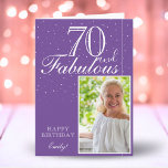 70 and Fabulous Elegant 70th Birthday Photo  Card<br><div class="desc">70 and Fabulous Elegant 70th Birthday Photo Card. The design has a modern typography 70 and Fabulous on purple. Insert your photo into the template and add your name and make your own special birthday greeting card.</div>