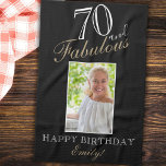 70 and Fabulous Elegant 70th Birthday Photo Kitche Kitchen Towel<br><div class="desc">70 and Fabulous Elegant 70th Birthday Photo kitchen towel. Elegant script in white and golden colours. Add your name and photo.</div>