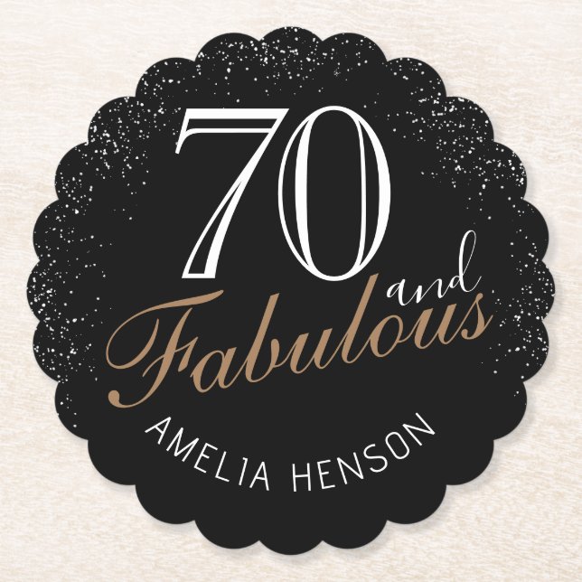 70 and Fabulous Elegant Black 70th Birthday Paper Coaster (Front)