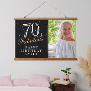 70 and Fabulous Elegant Black 70th Birthday Photo  Hanging Tapestry