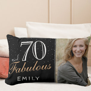 70 and Fabulous Elegant Black 70th Birthday Photo Lumbar Pillow