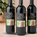 70 and Fabulous Elegant Black Photo 70th Birthday Wine Label<br><div class="desc">70 and Fabulous Elegant Black Photo 70th Birthday Wine Label. The saying 70 and fabulous is in modern script. Make your own 70th birthday party wine labels for her. Customize with the name and age number and insert your photo into the template.</div>