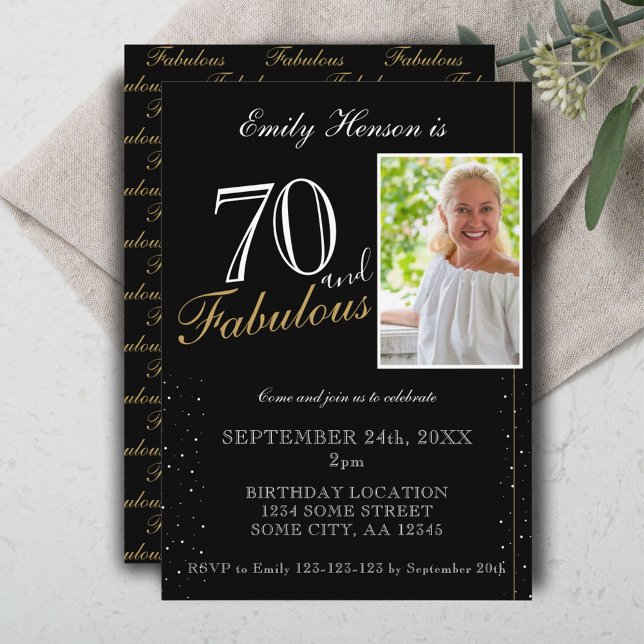 70 and Fabulous Elegant Black Photo Birthday Invitation (Creator Uploaded)