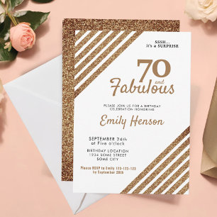 70 and Fabulous Elegant Gold Glitter 70th Birthday Invitation