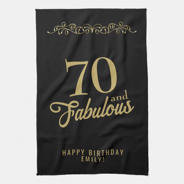 70 and Fabulous Elegant Ornament 70th Birthday Kitchen Towel (Vertical)