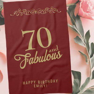 70 and Fabulous Elegant Ornament 70th Birthday Kitchen Towel