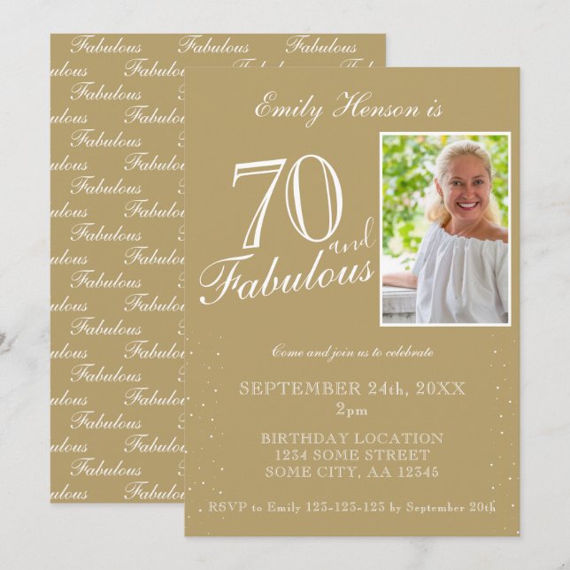 70 and Fabulous Elegant Photo Birthday Invitation (Front/Back)