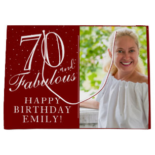 70 and Fabulous Elegant Red 70th Birthday Photo Large Gift Bag