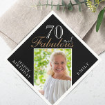70 and Fabulous Elegant Script Photo 70th Birthday Napkin<br><div class="desc">70 and Fabulous Black Elegant Script Photo 70th Birthday Napkins. Make your own 70th birthday party paper napkin for her. Customize with the name and age and insert your photo into the template.</div>