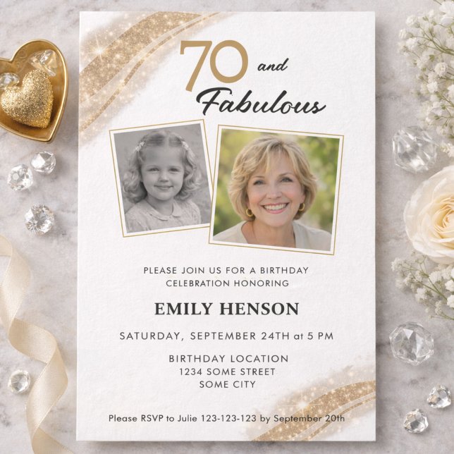 70 and Fabulous Gold 2 Photo Birthday Invitation (Creator Uploaded)
