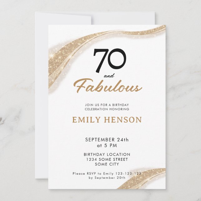 70 and Fabulous Gold 70th Birthday Invitation (Front)