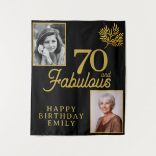 70 and Fabulous Gold Foliage 2 Photo Birthday  Tapestry
