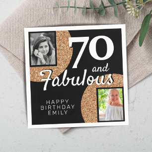 70 and Fabulous Gold Glitter 2 Photo 70th Birthday Napkin