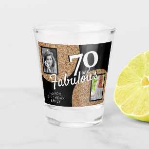 70 and Fabulous Gold Glitter 2 Photo 70th Birthday Shot Glass