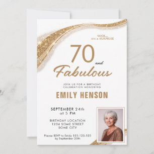 70 and Fabulous Gold Glitter 70th Birthday Invitation